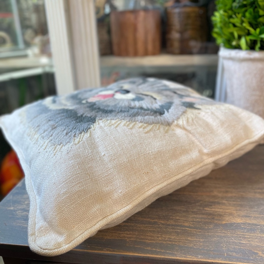 Vintage kitty cat white & grey embroidery crewel fabric pillow Buscilla - Picture 6 of 6